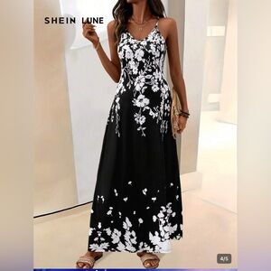 SHEIN Black and White Floral Maxi Dress - new